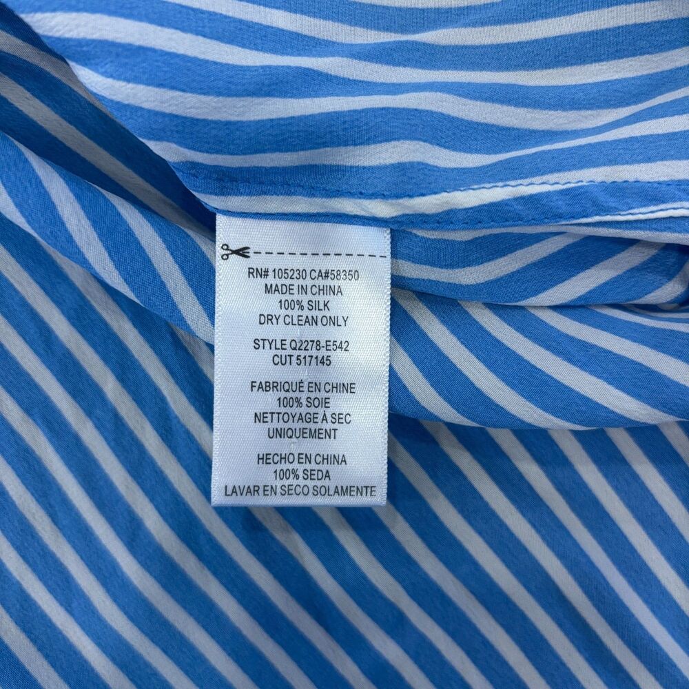 Equipment Femme Blouse Women's M 100% Silk Blue White Stripe Button Up Coastal - Picture 5 of 7